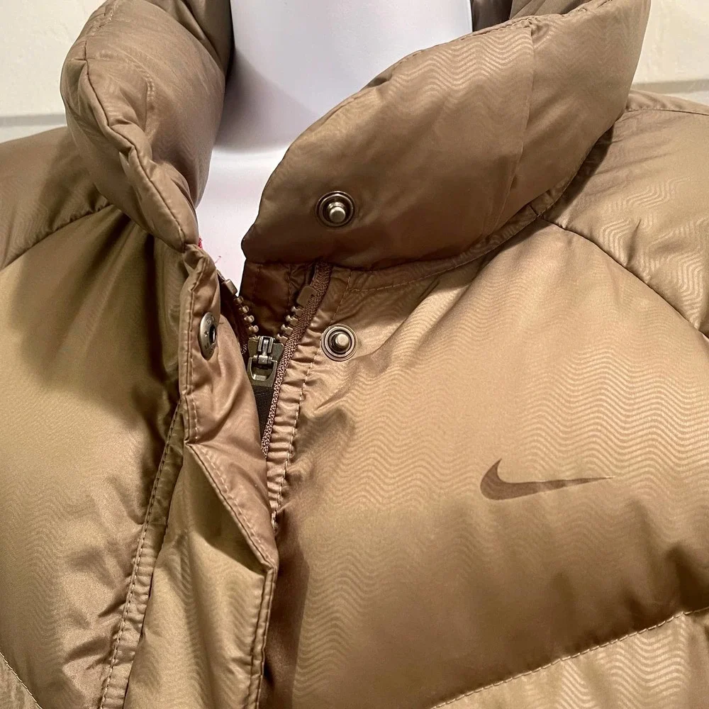 Nike Puffy Down &‎ Feathers Hooded Jacket Womens Sz XL Brown  .01 S-1295